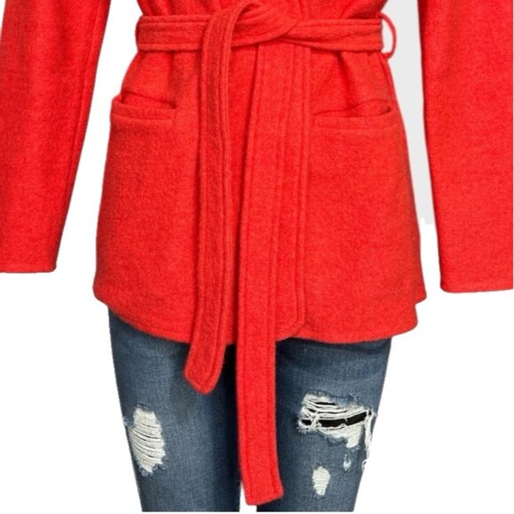 Sparrow Anthropologie 100% Wool Wrap Jacket Belted Cardigan Coatigan OrangeRed M - Picture 5 of 14